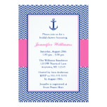 Nautical Chevron Anchor Blue Pink Bridal Shower Card