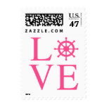 Nautical Pink Love Ship Wheel Postage Stamps