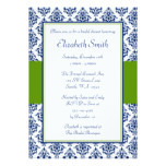 Navy Blue and Green Damask Bridal Shower Card