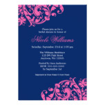 Navy Blue and Pink Swirl Flourish Bridal Shower Card