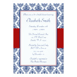 Navy Blue and Red Damask Bridal Shower Card