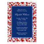 Navy Blue and Red Swirls Damask Bridal Shower Card