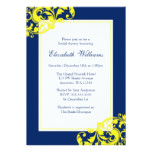 Navy Blue and Yellow Flourish Swirls Bridal Shower Card