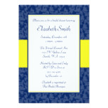 Navy Blue and Yellow Swirl Damask Bridal Shower Card
