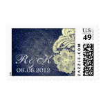navy blue burlap lace rustic wedding save the date stamp