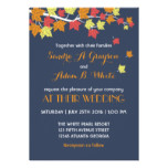 Navy Blue Falling Maple Leaves Wedding Invitation