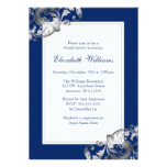 Navy Blue Faux Silver Flourish Swirl Bridal Shower Card