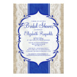 Navy Blue Linen Burlap Lace Bridal Shower Invites