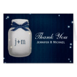 Navy Blue Mason Jar Fireflies Wedding Thank You Card