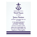 Navy Stripe Monogram Anchor Nautical Bridal Shower Card