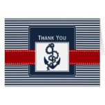 navy stripes, anchor, nautical wedding Thank you Card
