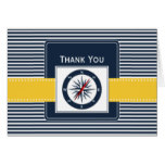 navy stripes, compass, nautical wedding Thank you Card