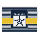 navy stripes, rudder, nautical wedding Thank you Card