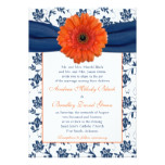 Orange Gerber Daisy Navy Floral Wedding Invitation