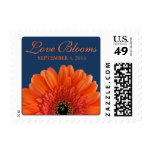 Orange Gerbera Daisy Navy Blue Love Blooms Wedding Postage Stamp