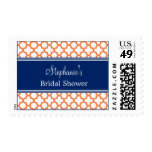 Orange , Royal Blue Quatrefoil Bridal Shower Stamp