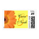 Orange & Yellow Gerber Daisy Bride & Groom Stamps