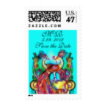 PEACOCKS IN LOVE  MONOGRAM red blue turquase green Postage Stamp