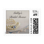 Pearls, Diamond Ring and Blue Lace Bridal Shower Postage