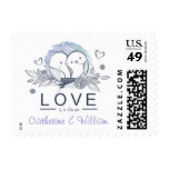 Personalized Lovebirds Purple Wedding Postage Stamp