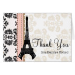PINK AND BLACK DAMASK EIFFEL TOWER THANK YOU CARD