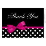 Pink Bow Black Polka Dots Thank You Card
