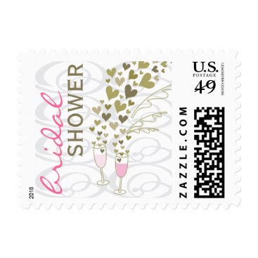Pink Champagne Cheers Hearts Bridal Shower Stamps