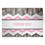 Pink Chevron & Wood Rustic Thank You Cards