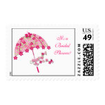 Pink Floral Umbrella, Bridal Shower Postage
