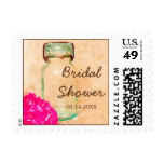 Pink Flower Watercolor Mason Jar Bridal Shower Postage Stamp