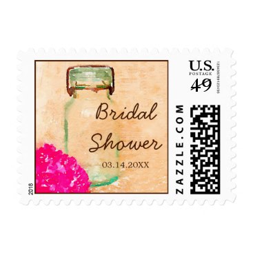 Pink Flower Watercolor Mason Jar Bridal Shower Stamps