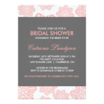 Pink & Gray Batik Flowers Bridal Shower Invitation
