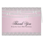 Pink Lace & Pearl Bridal Shower Thank You Card
