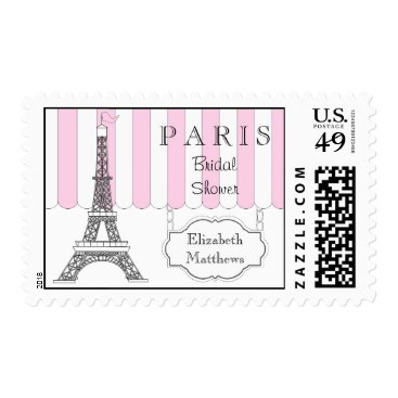 Pink Paris Eiffel Tower Bridal Shower Name Postage Stamp