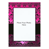 PINK PURPLE BLACK  DAMASK PHOTO TEMPLATE ,fuchsia Card