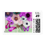 PINK PURPLE ROSES,ANEMONE FLOWERS AND BUTTERFLIES STAMP