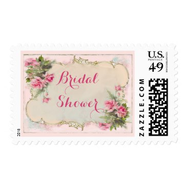 Pink Vintage Roses Shabby Chic Bridal Shower Stamps