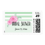 Pink Watercolor Flowers on Green, Bridal Shower Postage