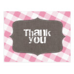 Pink & White Gingham Canvas Thank You Postcards