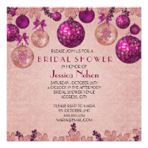 Pink Winter Holiday Ornaments Bridal Shower Card