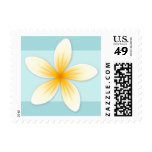 Plumeria Frangipani flower on pale aqua blue Stamp