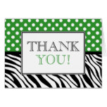 Polka Dot Green & Zebra Print Thank You Card
