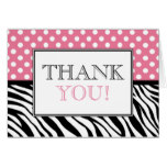 Polka Dot Pink & Zebra Print Thank You Card