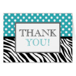 Polka Dot Turquoise & Zebra Print Thank You Card