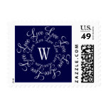 Postage Stamps Navy Blue Wedding Love Monogram W