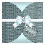 Pretty Teal Invite with Ribbon and Jeweled Bow