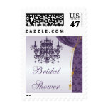 Purple Chandelier and Damask Curtain Bridal Shower Postage