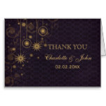 purple gold Snowflakes Winter wedding Thank You Card