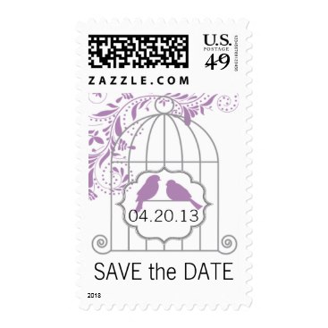 Purple Gray Birdcage Save The Date Stamp