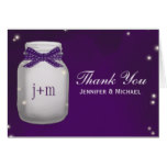 Purple Mason Jar with Fireflies Wedding Thank You Card
